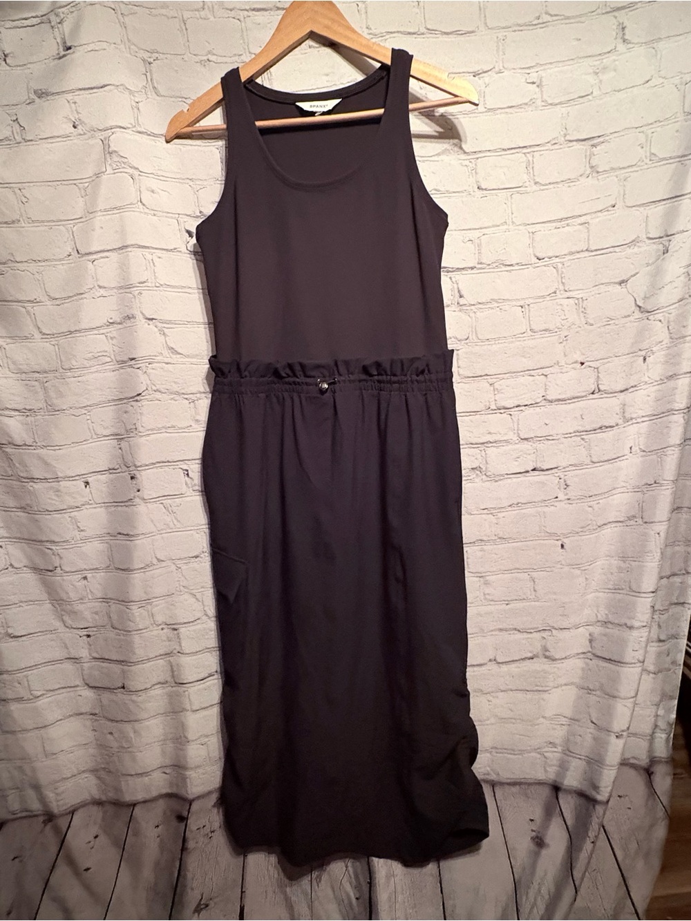 Spanx Out Of Office Sleeveless Maxi Dress Mixed Media Utility Ribbed Pockets S/M - Picture 2 of 16